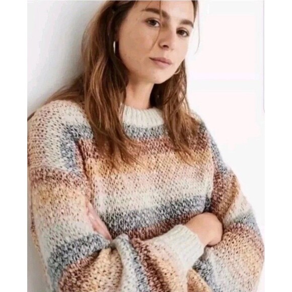 Madewell Sweaters - Madewell Striped Pullover Sweater Sz XL  Knit Crew Neck Rainbow Cozy Retro